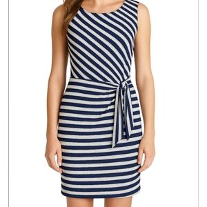 Guess Hailey Navy White Stripe Nautical Sleeveless Draped Tie Waist Mini Dress